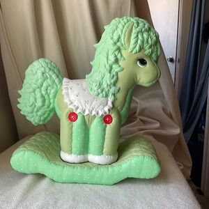 Vintage Handpainted Quilted Ceramic Pony Pastel Nursery Decor Green Rare VGUC